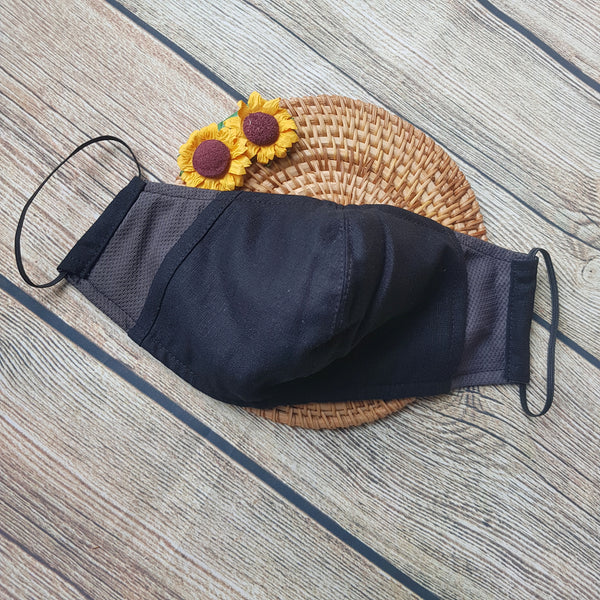 Handmade Embroidery Fabric Face Mask Black with Filter Pocket (for Adults) Reusable