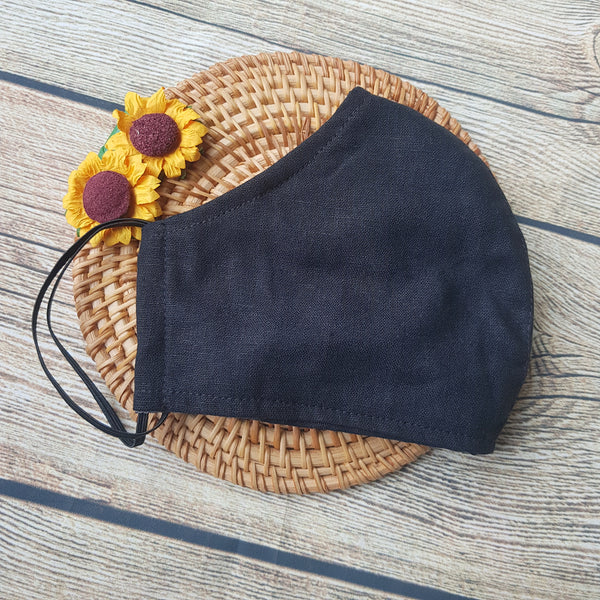Handmade Embroidery Fabric Face Mask Black with Filter Pocket (for Adults) Reusable