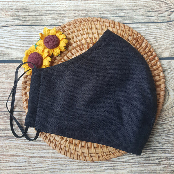 Handmade Embroidery Fabric Face Mask Black with Filter Pocket (for Adults) Reusable