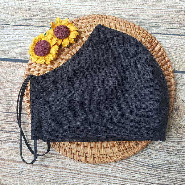 Handmade Embroidery Fabric Face Mask Black with Filter Pocket (for Adults) Reusable