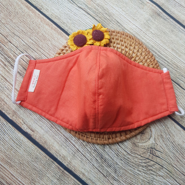 Handmade Embroidery Fabric Face Mask Orange with Filter Pocket (for Adults) Reusable