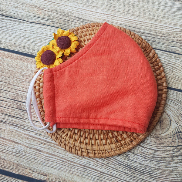 Handmade Embroidery Fabric Face Mask Orange with Filter Pocket (for Adults) Reusable