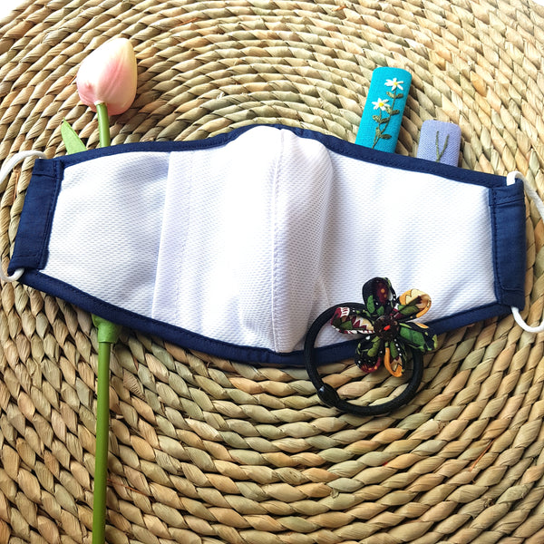 Handmade Embroidery Fabric Face Mask Navy with Filter Pocket (for Adults) Reusable
