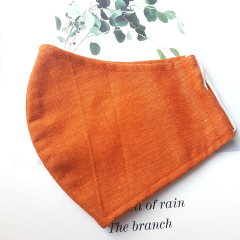 Handmade Embroidery Fabric Face Mask Orange with Filter Pocket (for Adults) Reusable