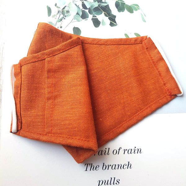 Handmade Embroidery Fabric Face Mask Orange with Filter Pocket (for Adults) Reusable