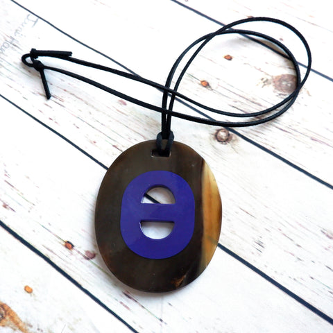 Handmade Natural Horn and Lacquer Red Striped Oval Pendant Luxury and Unique