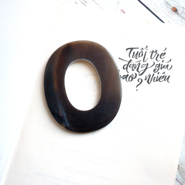 Handmade Natural Horn and Lacquer Brown and Light Natural Oval Luxury and Unique