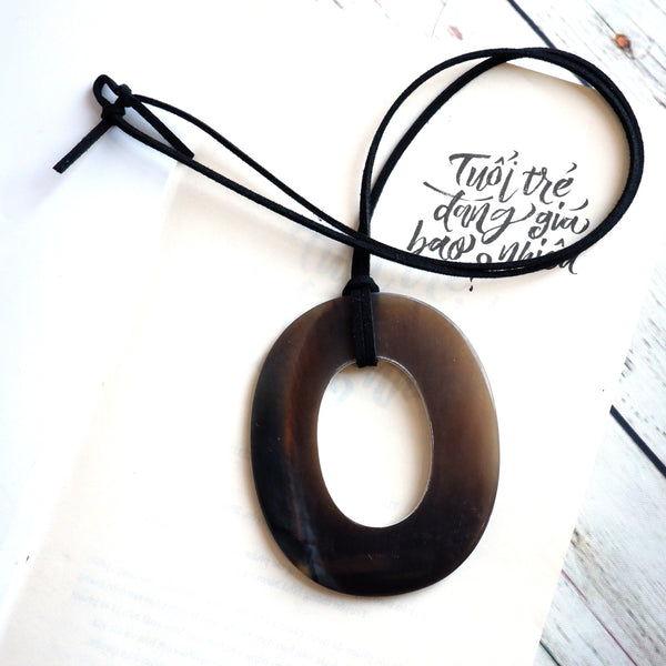 Handmade Natural Horn and Lacquer Brown and Light Natural Oval Luxury and Unique
