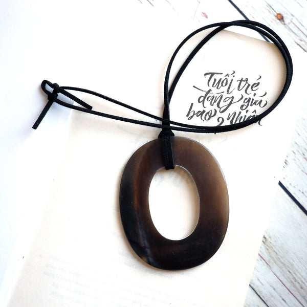 Handmade Natural Horn and Lacquer Brown and Light Natural Oval Luxury and Unique