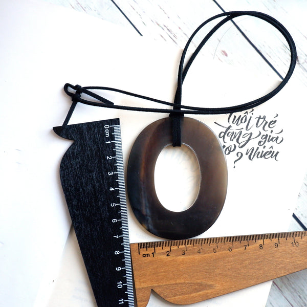 Handmade Natural Horn and Lacquer Brown and Light Natural Oval Luxury and Unique
