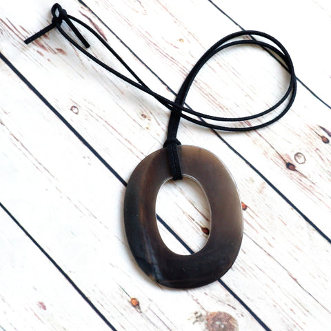 Handmade Natural Horn and Lacquer Brown and Light Natural Oval Luxury and Unique