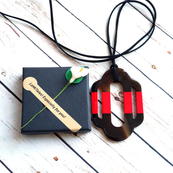 Handmade Natural Horn and Lacquer Black and Red Luxury and Unique