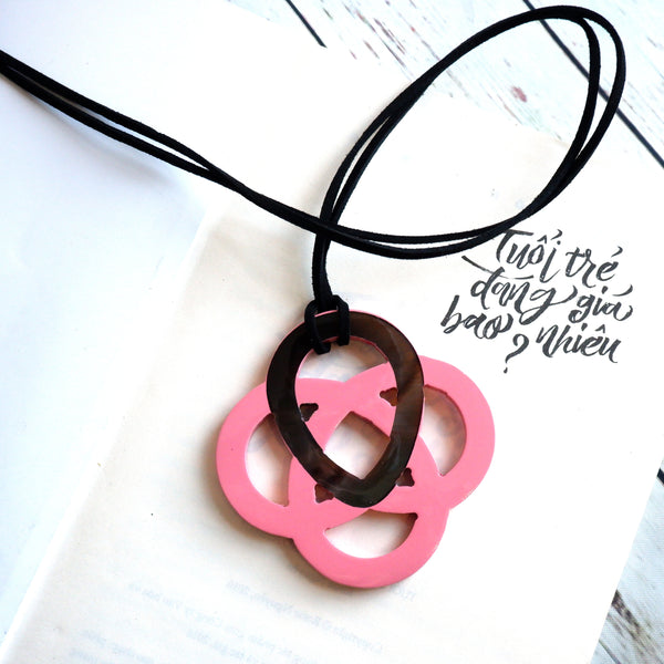 Handmade Natural Horn and Lacquer Brown and Pink Luxury and Unique