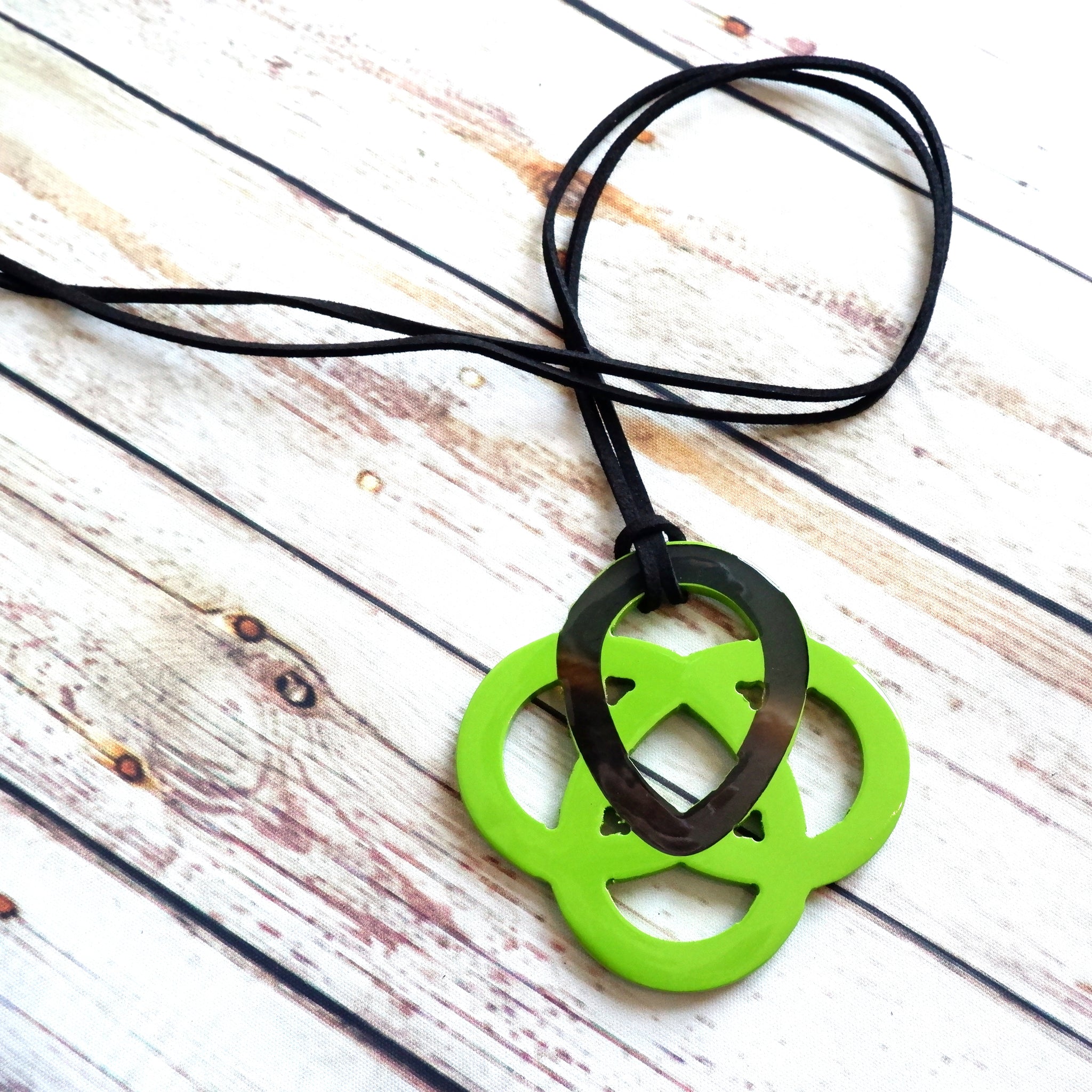 Handmade Natural Horn and Lacquer Black and Greenl Luxury and Unique