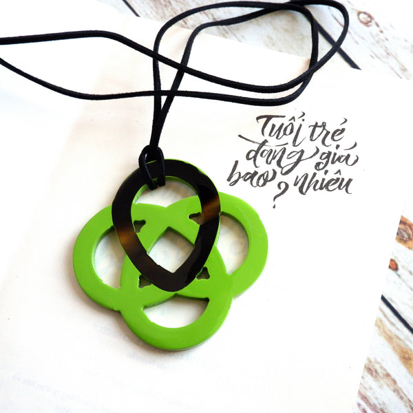 Handmade Natural Horn and Lacquer Black and Greenl Luxury and Unique
