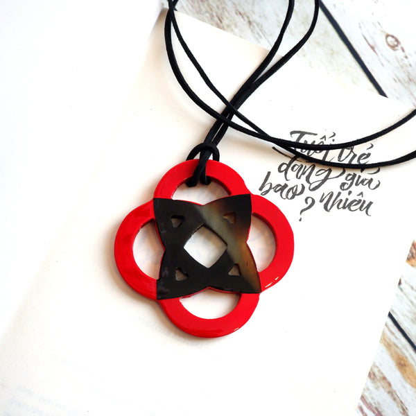 Handmade Natural Horn and Lacquer Brown and Red Luxury and Unique
