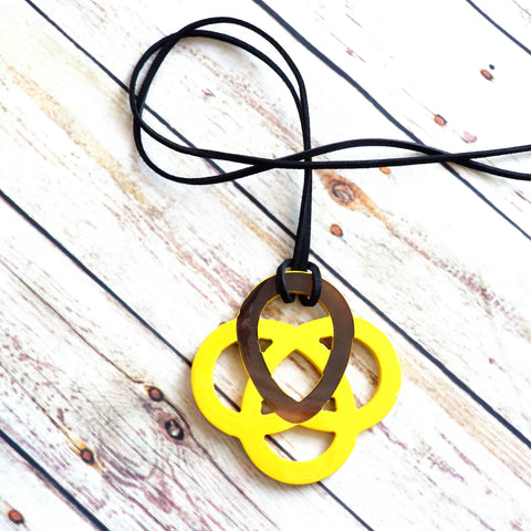 Handmade Natural Horn and Lacquer Brown and Yellow Luxury and Unique
