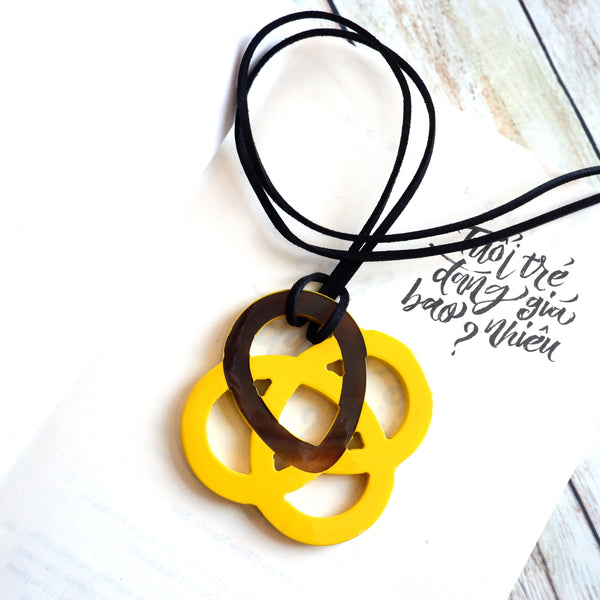 Handmade Natural Horn and Lacquer Brown and Yellow Luxury and Unique