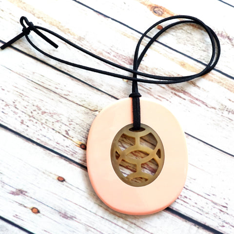 Handmade Natural Horn and Lacquer Light Pink and Brown Oval Luxury and Unique