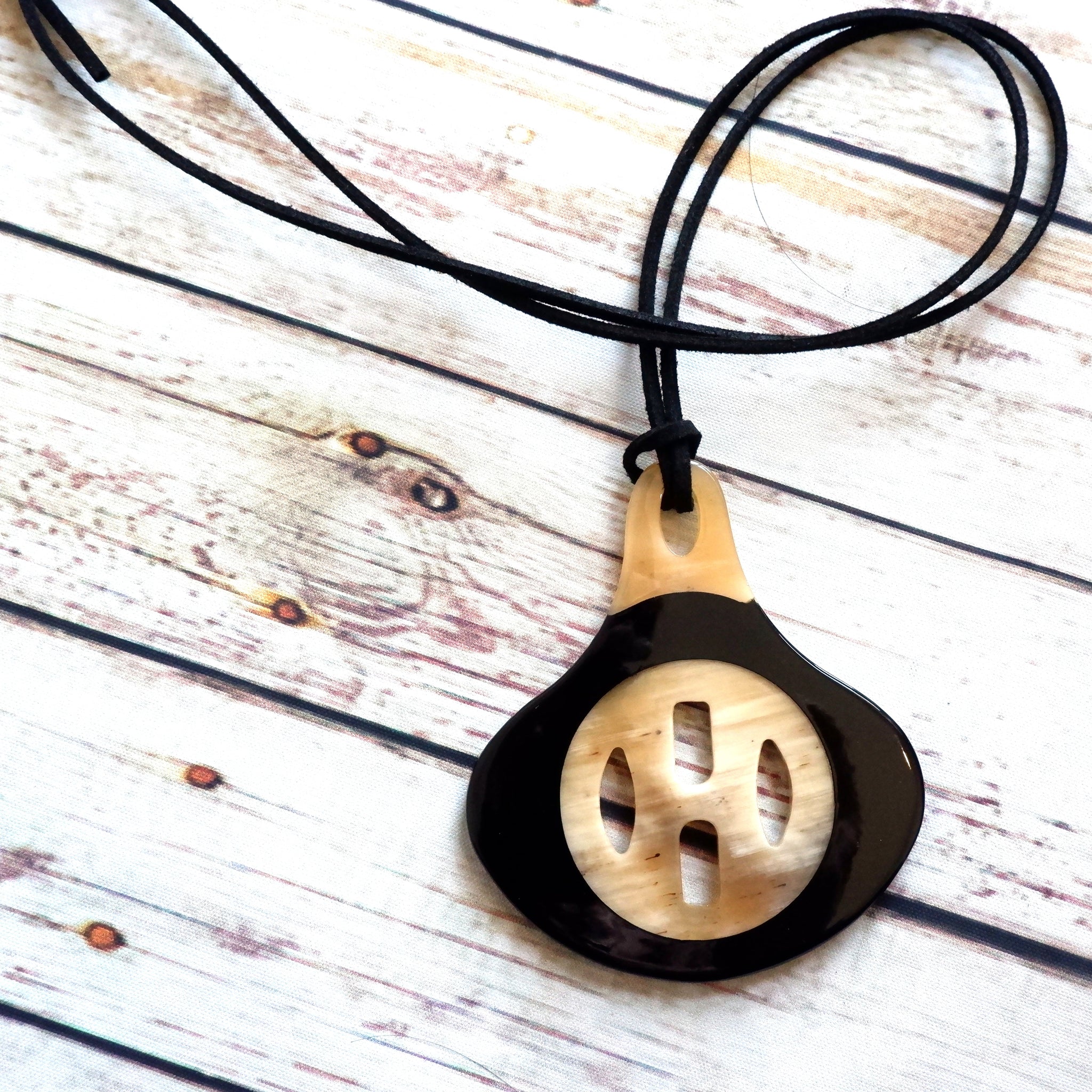 Handmade Natural Horn and Lacquer Black and Brown Ellipse Luxury and Unique