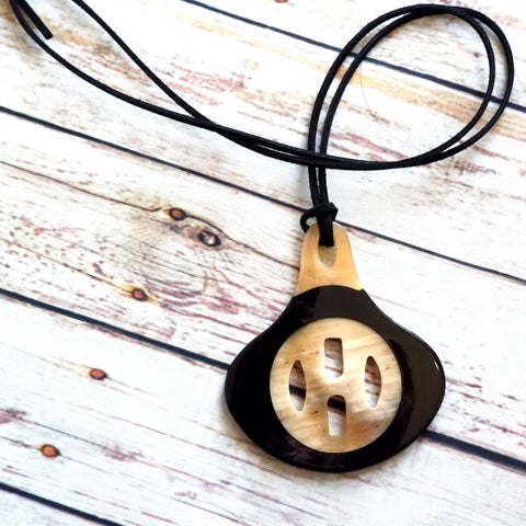 Handmade Natural Horn and Lacquer Black and Brown Ellipse Luxury and Unique