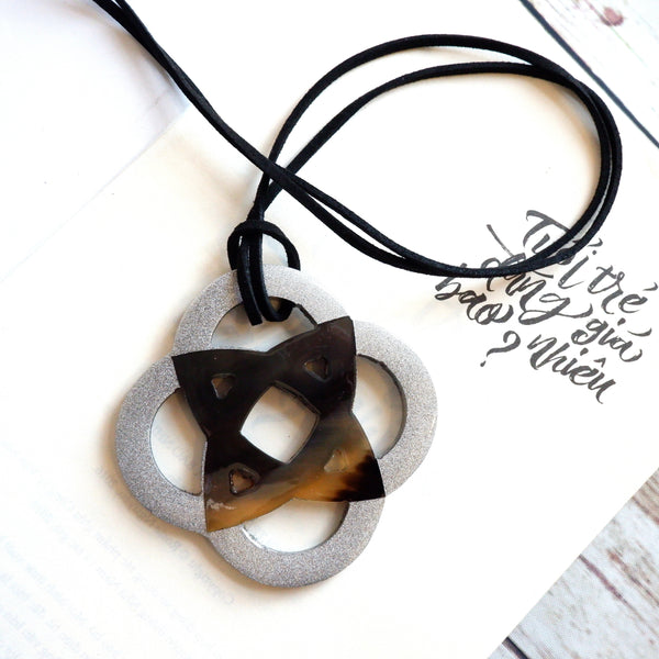 Handmade Natural Horn and Lacquer Gray and Brown-black Luxury and Unique