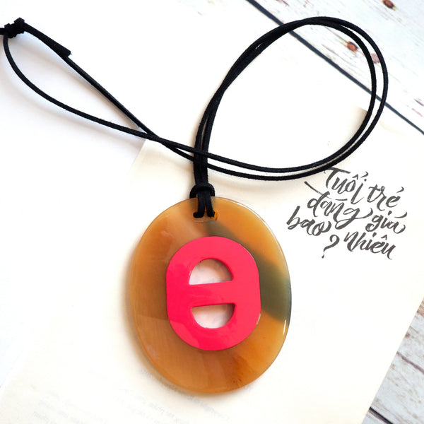Handmade Natural Horn and Lacquer Yellow and Nude Oval Luxury and Unique