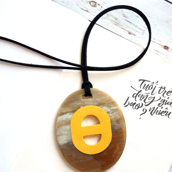 Handmade Natural Horn and Lacquer Yellow and Nude Oval Luxury and Unique