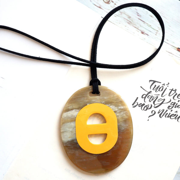 Handmade Natural Horn and Lacquer Yellow and Nude Oval Luxury and Unique