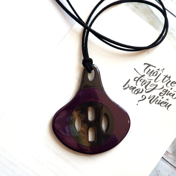 Handmade Natural Horn and Lacquer Dark Brown and Purple Luxury and Unique