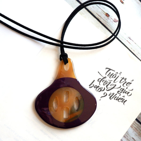 Handmade Natural Horn and Lacquer Light Brown and Purple Luxury and Unique