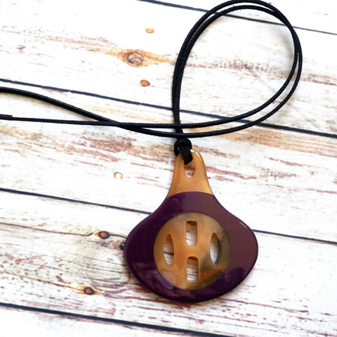 Handmade Natural Horn and Lacquer Light Brown and Purple Luxury and Unique