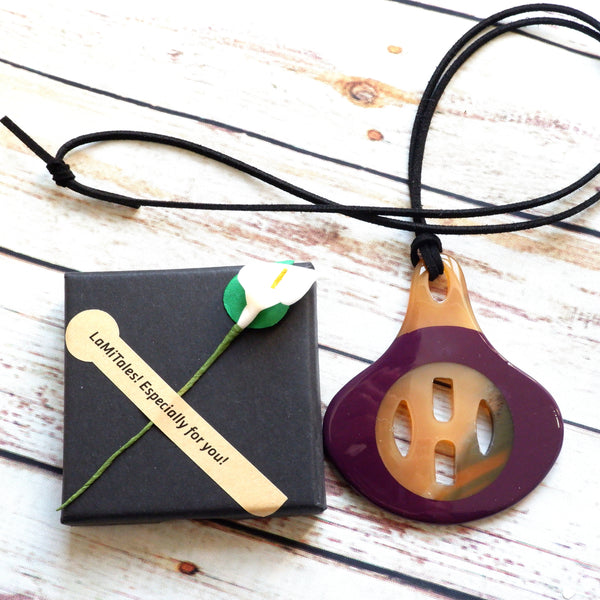 Handmade Natural Horn and Lacquer Light Brown and Purple Luxury and Unique