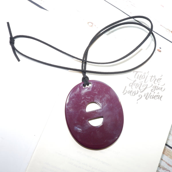 Handmade Natural Horn and Lacquer Dark Purple Oval Luxury and Unique