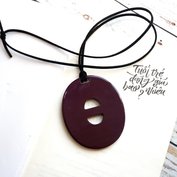 Handmade Natural Horn and Lacquer Dark Purple Oval Luxury and Unique