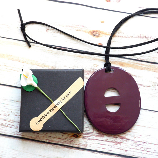 Handmade Natural Horn and Lacquer Dark Purple Oval Luxury and Unique