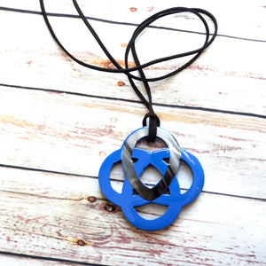 Handmade Natural Horn and Lacquer Blue and Gray Luxury and Unique