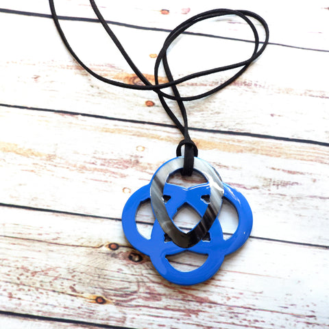 Handmade Natural Horn and Lacquer Blue and Gray Luxury and Unique