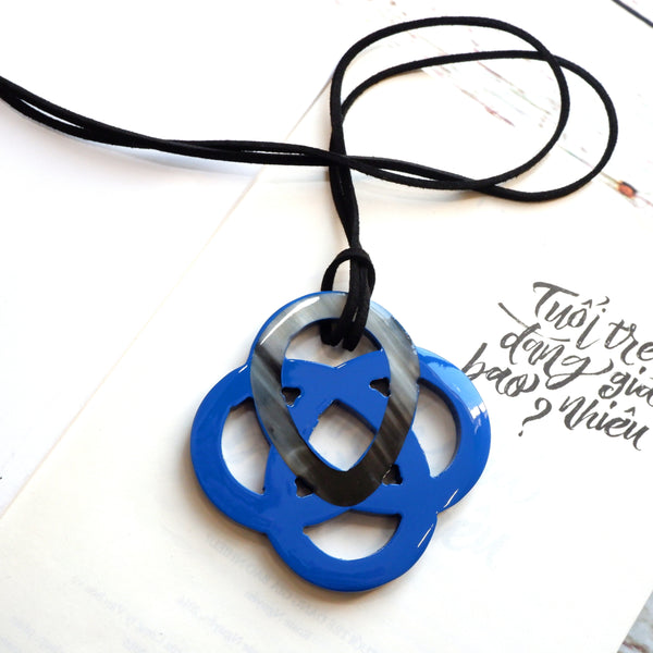 Handmade Natural Horn and Lacquer Blue and Gray Luxury and Unique