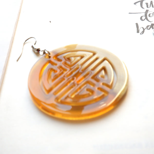 Buffalo Horn Disc Earrings Jewelry Handcraft Boho and Ethnic Earrings Round Yellow-Brown