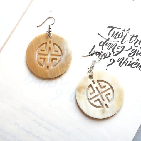 Buffalo Horn Disc Earrings Jewelry Handcraft Boho and Ethnic Earrings Round Cream