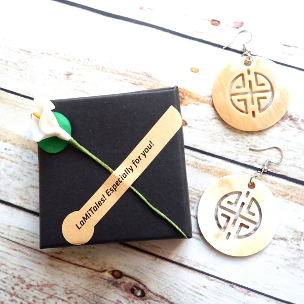 Buffalo Horn Disc Earrings Jewelry Handcraft Boho and Ethnic Earrings Round Cream