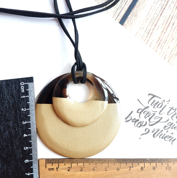 Handmade Natural Horn and Lacquer Brown and Cream Double Circle Luxury and Unique