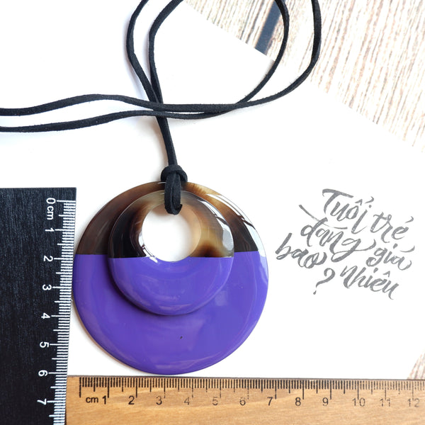 Handmade Natural Horn and Lacquer Brown and Purple Double Circle Luxury and Unique