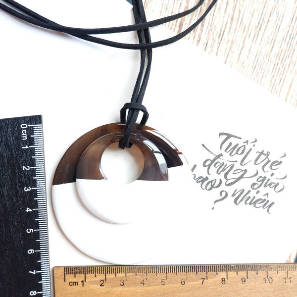 Handmade Natural Horn and Lacquer Brown and White Double Circle Luxury and Unique
