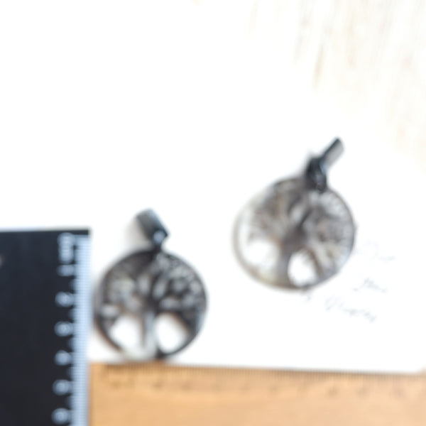 Buffalo Horn Disc Earrings Jewelry Handcraft Boho and Ethnic Earrings Black Mix White Tree