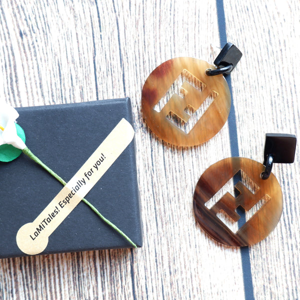 Buffalo Horn Disc Earrings Jewelry Handcraft Boho and Ethnic Earrings Round Brown