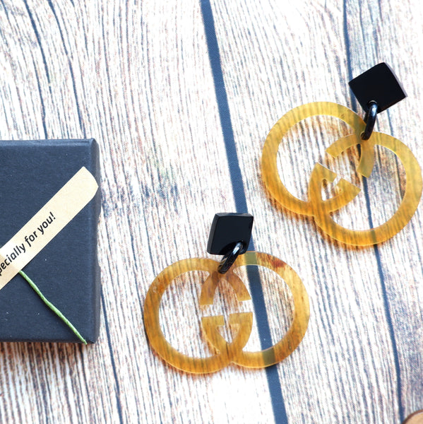 Buffalo Horn Disc Earrings Jewelry Handcraft Boho and Ethnic Earrings Double G Yellow