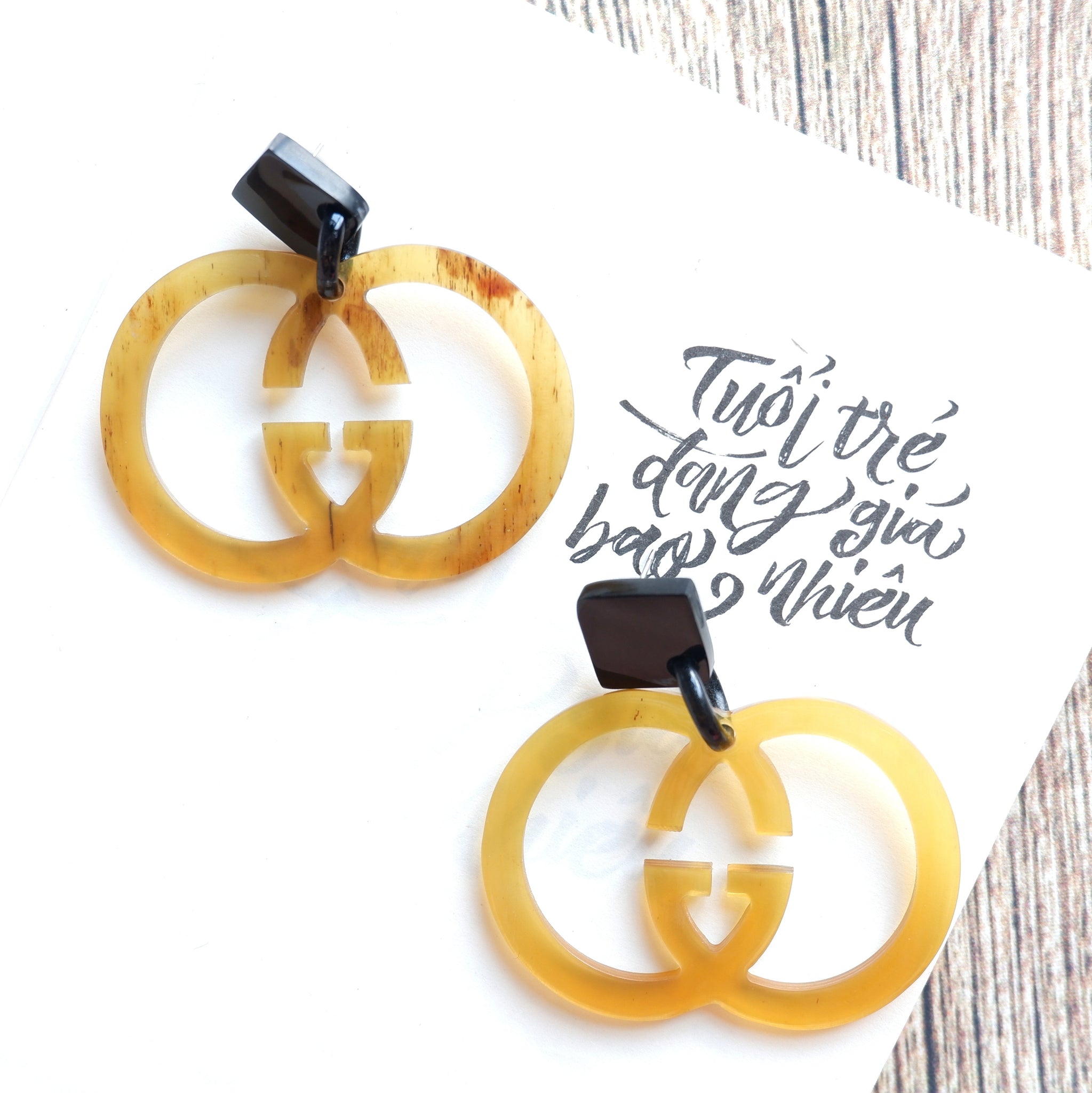 Buffalo Horn Disc Earrings Jewelry Handcraft Boho and Ethnic Earrings Double G Yellow