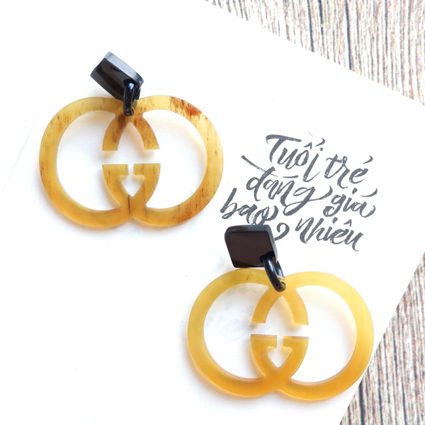 Buffalo Horn Disc Earrings Jewelry Handcraft Boho and Ethnic Earrings Double G Yellow
